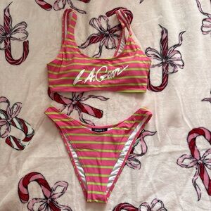 Forever 21 LA gear pink green striped bikini set S